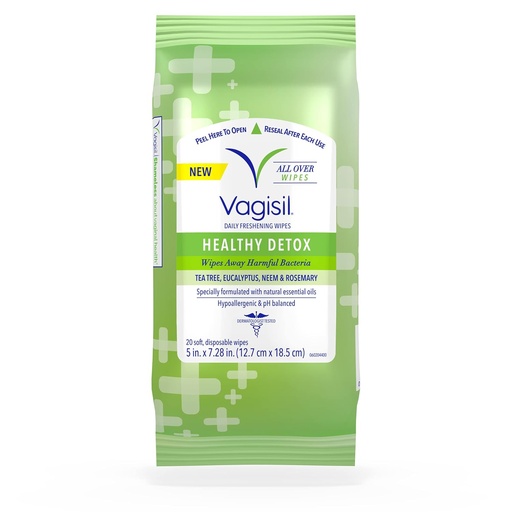 [BRSW2FT3O54BY3TU] Vagisil Wipes for All Over Cleaning, Health Detox, Formulated with Essential Oils, 20 Wipes in a Re-Sealable Pouch (Pack of 1)