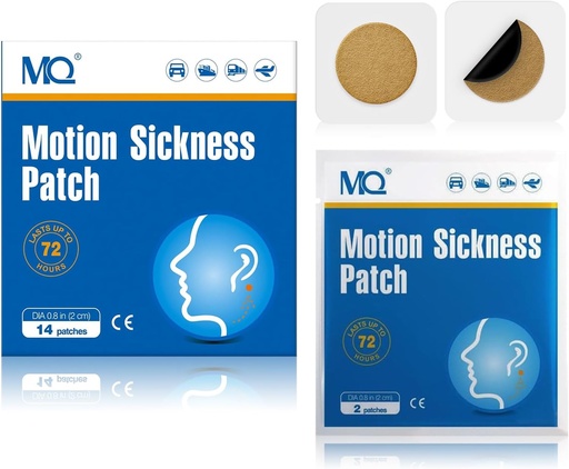 [BRSWGHT2CMHRO3D5] MQ 14ct Motion Sickness Patches Non Drowsy, Sea Sickness Patches för Cruise Travel Essentials, vattentät patch bakom örat för bilflygplan Altitude Sickness, Lång sist 72H