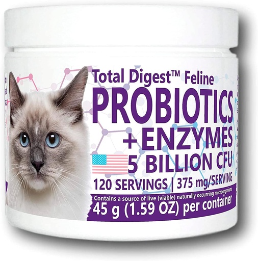 [BRSWKH32CANWIYD5] Total Digest™ Feline Probiotics and Enzymes, All-Natural Digestive System Dietary Supplement Formula for Cats (120 Servings)