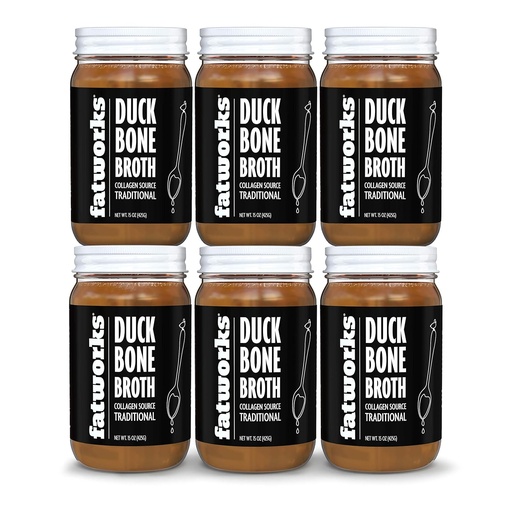 [BRSWYCYQAAMAGG3B] Fatworks Gourmet Cage-Free Duck Bone Broth, Traditional Flavor, Keto, Paleo, Collagen Rich, Preservative Free, 6 pack of 15 oz. Jars