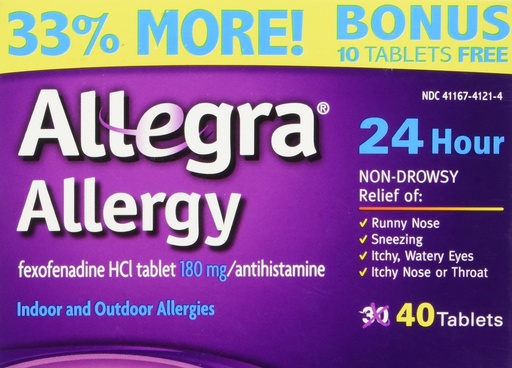 [BRSWIGACBV5GAFDI] Allegra Allergy 40 Tablets (Bonus Pack - 33% More) 24 Hour Protection - Non Drowsy