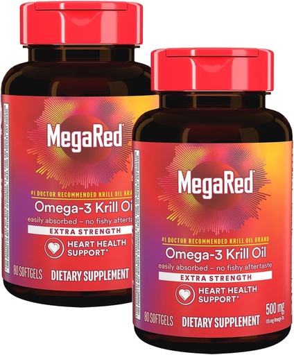 [BRSRMCTYAQPAYG3P] MegaRed 350mg Omega 3 Supplement met EPA/DHA, Astaxanthine & Fosfolipiden, Geen Visolie Afdronk ondersteunt hart, hersenen, gewrichts- en ooggezondheid, 120 Graaf Softgels (2 Pack)