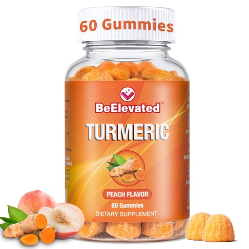 [BRSRMAYFDIPBEEY2] Curcumin Turmeric Gummies – Turmeric Extract and Ginger Supplement Gummies – Vegan, Non-GMO, with Black Pepper – 60 Count – Peach Flavor – 30-Day Supply