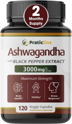 [BRSWYCQNPMGROEQ4] Ashwagandha капсули 3000 мг - 120 Веган капачка Made with Organic Ashwagandha Powder and Root Extract. Без глутен. Произведено в САЩ