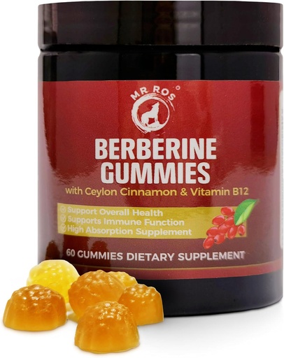 [BRSRAEAFBEFR6G3B] Premium Berberine Gummies 1500mg - Sugar-Free Metabolism Support with Ceylon Cinnamon, Chromium, Magnesium, Zinc & B12-60 Count