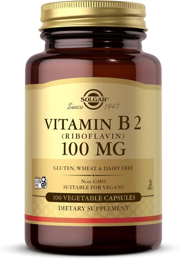 [BRSWIYT3OMABKE3K] Solgar Vitamin B2 (Riboflavin) 100mg, 100 Psixologiya Kapsülləri - Enerji Metabolizm, Sağlam Nervous Sistemi - Qeyri-GMO, Vegan, Gluten Pulsuz, Süt Free, Kosher