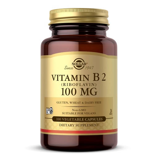 [BRSWIYT3OMABKE3K] Solgar Vitamin B2 (Riboflavin) 100mg, 100 Vegetable Capsules - Energy Metabolism, Healthy Nervous System - Non-GMO, Vegan, Gluten Free, Dairy Free, Kosher - 100 Servings