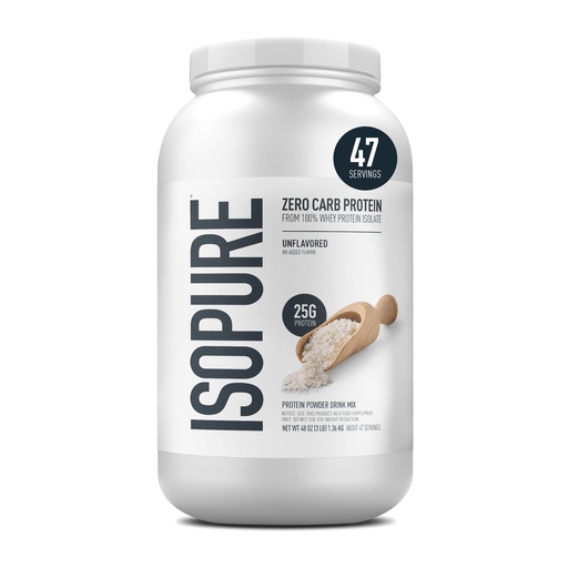 [BRSWIYA5AR5AKCLC] Isopure Zero Carb 100% Pure Whey Isolate Protein Powder, Gluten Free, with Vitamins, Unflavored, 25g Protein Per Serving, 3 Lbs, 47 Servings (Packaging May Vary)