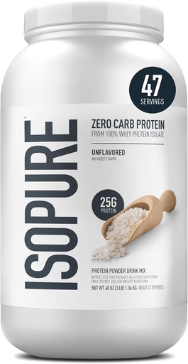 [BRSWIYA5AR5AKCLC] Isopure Zero Carb 100% Pure Whey Isolate protein Toz, Lactose Free, Gluten Free, With Vitamins, Unflavored, 25g Protein Per Hizmeti, 3 Lbs, 47 Hizmet (Pazarlama May Vary)