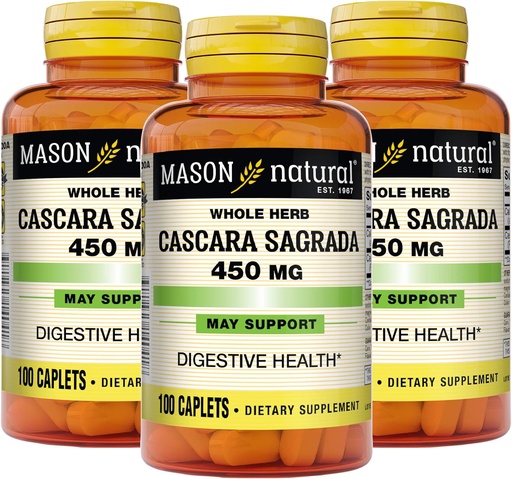 [BRSWGAQOCF4BGDQ2] Mason Natural Cascara Sagrada 450 mg, Kräuterergänzung für normale Verdauungsfunktion Unterstützung, 100 Caplets (Pack mit 3)