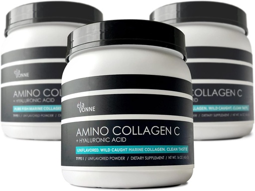 [BRSWIB3QDF7GY2DM] (3-Pack) Amino Collagen C - Collagen Powder (180 Scoops) - Marine Collagen Peptides + Hyaluronic Acid. Ingen socker. No Odor. Non GMO. USA. för Hair, Skin, Nails, Joints och Gut Health.