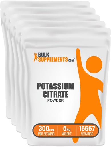 [BRSWIAQEOAHRSEDG] BulkSupplements.com Potassium Citrate Powder - for Hydration Support, Mineral Supplement, Potassium 99mg - Gluten Free, 300mg per Serving, 1kg (2.2 lbs) (Pack of 5)