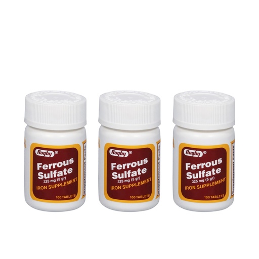 [BRSWKGQYCAGQGDTK] Rugby Ferrous Sulfate 325mg Tablets - Iron Supplement for Women and Men - 100 Count (3 Pack)
