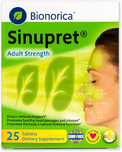 [BRSWIYQOAQOQOG3M] Sinupret Adult Strength Sinus + Immune Support All Natural, Fast Acting Herbal Nasal Passage & Immunity Boost Supplement with Verbena & Elder Flower - 25 Tablets