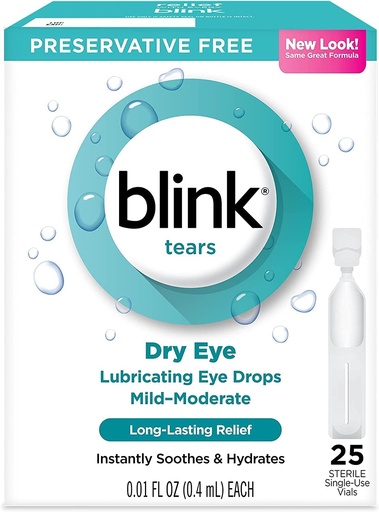 [BRSWKFL5OYHR2YDA] Blink Tears Lubricating Eye Drops Mild-Moderate Dry Eye, 25 Count - 0.01 oz (4 Pack)