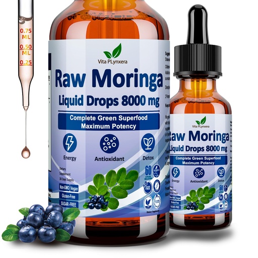 [BRSRABT5OV4GM2D5] Raw Moringa Liquid Drops, 800mg Organic Moringa Oleifera Leaf Extract w. Supergreens Blend of Wheatgrass, Barley Grass for Antioxidant, Energy & Immune, High Potency Than Capsules Powder