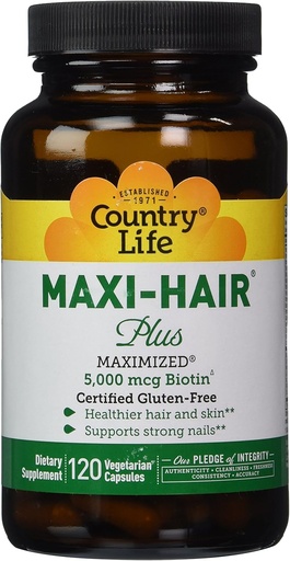 [BRSWI2T4OUCR6GQV] COUNTRY LIFE Vitamins Maxi-Hair Plus BIOTIN, 120 VCAP