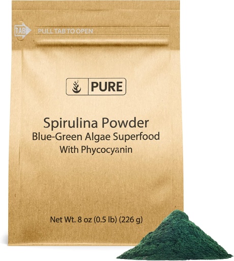 [BRSW2ZQ3DN6W2HLF] PURE ORIGINALSKE INGREDIENSER Spirulina Powder (8oz) Plant- baseret komplet protein, ikke-GMO