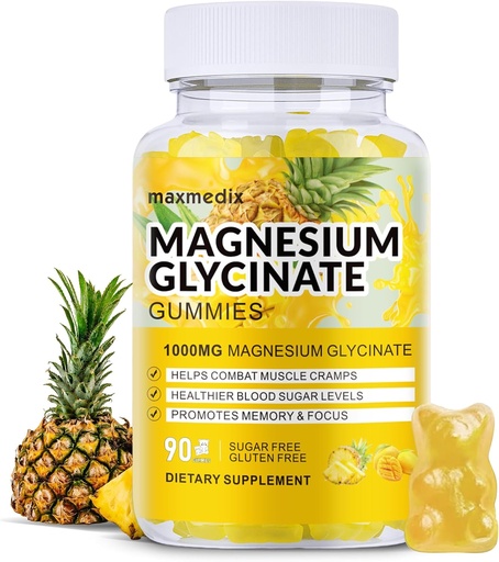 [BRSRA2YLAVYRSCDV] Magnesium Glycinate Gummies 1000mg, Sugar Free Magnesium Potassium Supplements Chewable for Adults with L-Threonate for Sleep, Body Support and Relaxation,90 Mango Pineapple Gummies