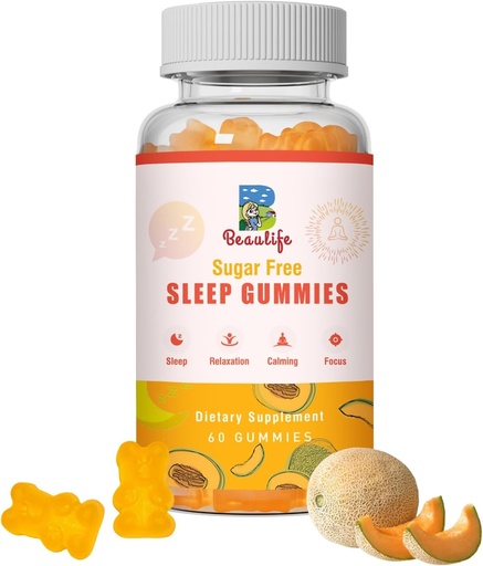 [BRSRAEIPB54AY3DL] 5 mg Melatonina Gummies, Apoyo al sueño para adultos, suplementos de melatonina para dormir, 60 gomas de sabor cantaloupe