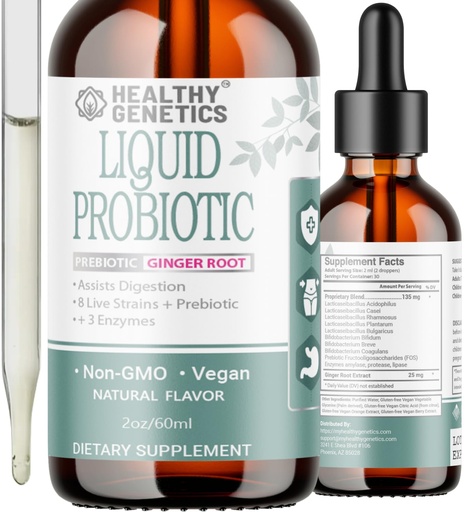 [BRSWYZL6PMNQAETH] Liquid Probiotics for Women Men & Kids | Prebiotic +Ginger + Probiotics for Digestive Health | Acidophilus Probiotic | Dairy Free | Vegan | Non-GMO | Gluten Free | 30 Servings