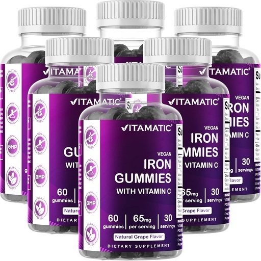 [BRSRMAINCABWC3AU] Vitamatic Iron 65 mg Gummies Supplement for Women & Men - 60 Vegan Gummies - Great Tasting Iron Gummy Vitamins with Vitamin C (6)