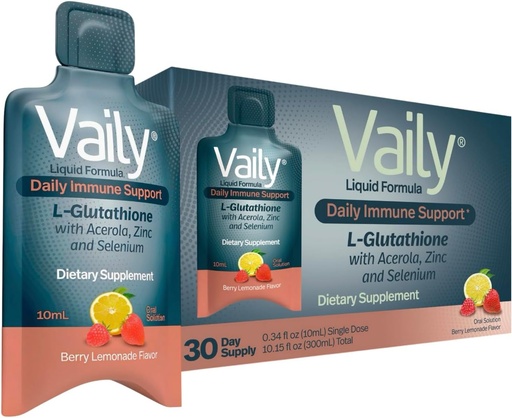 [BRSROA3QBUBRUYLF] Vaily Immune Support supplement for Adults - Liquid Glutathione supplement 860 mg w/Acerola Vitamin C Zinc " Selenium - High Potency Antioxidant, Skin Health, Detox every Day - 30 Undose Vials