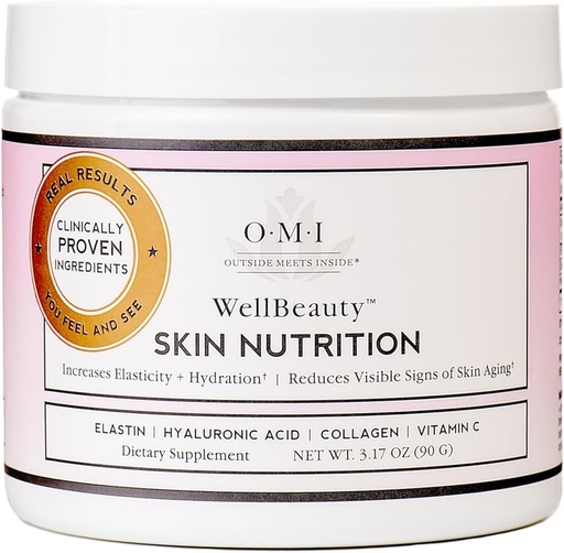 [BRSRMHYLOAAQIC3H] OMI Wellbeauty Skin Nutrition, Clinically Proven to Increase Elasticity and Reduce the Visible Signs of Skin Aging, French Marine Elastin, Collagen, Hyaluronic Acid, Vitamin C, 1 Month Supply, 3.17oz