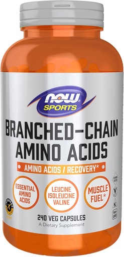 [BRSWIYYFDMNGI33K] NOW Foods Sports Nutrition, Ranched Chain Amino Acids, Com Leucina, Isoleucina e Valine, 240 Veg Cápsulas
