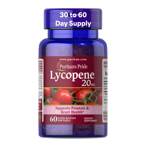 [BRSWIBITBEMBOFI5] Puritan's Pride Premium Lycopene 20mg, Dietary Supplement for Prostate, Antioxidant, Heart Health, and Overall Health Support, 1 Month Supply, 60 Rapid Release Softgels