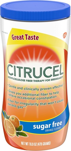 [BRSWG2QQAR4AK3Q7] Citrucel Sugar Free Orange Flavor Methylcellulose Fiber Therapy Powder for Regularity, 16.9 ounce, Pack of 4