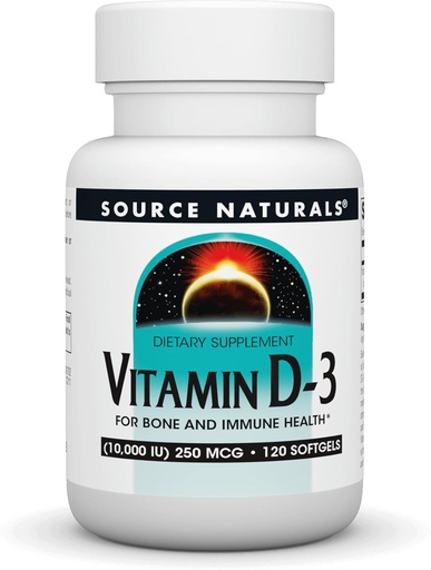 [BRSWGZT6BMAQO3T3] Source Naturals Vitamin D-3, Supports Bone & Immune Health*, 250 mcg (10,000 IU) - 120 Softgels