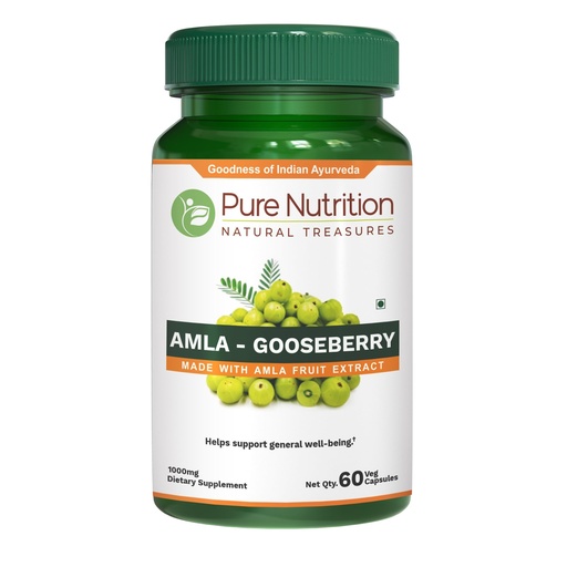 [BRSWYBI3B4AQ4DIY] Pure Nutrition Amla Capsules (Indian Gooseberry) 1000 mg per Serving | 60 Veg Capsules | Amla Fruit Extract 500 mg + Powder 500 mg | Standardized Extract | Non-GMO Herbal Supplement