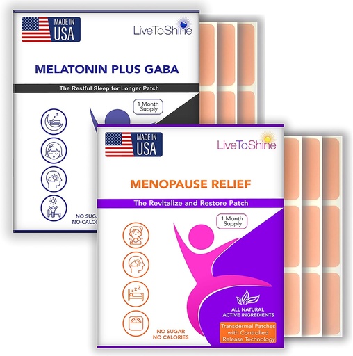 [BRSROGALCMCAM3L3] Menopause Relief and Melatonin Sleep Patch Bundle - 2 Packs - Hot Flashes, Night Sweats, Mood Swings Relief Plus Restful Sleep Patches - 30 Day Supply Per Pack (60 Patches) - USA Made by Live To Shine