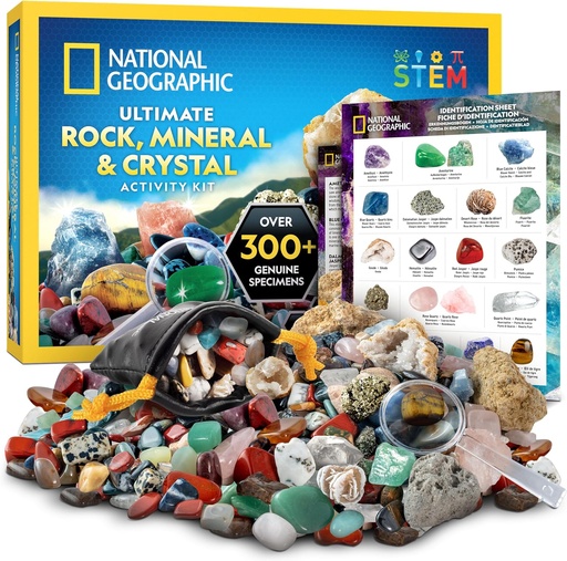 [BRSWGBQHBUFAOE3J] National Geographic Rock Collection Box for Kids – 300+ Piece Gemstones and Crystals Set Includes Geodes and Real Crystals, Rocks and Minerals, Science Kit for Kids, A Geology Gift for Boys and Girls