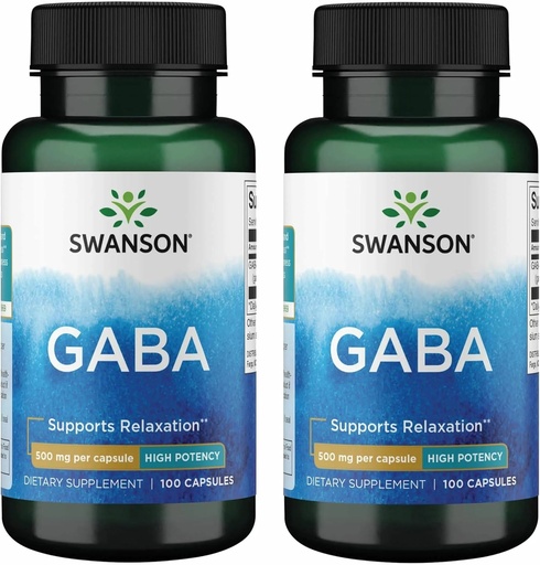 [BRSWGAAKBAGRYCL5] Swanson GABA - Amino Acid Supplement Promoting Calm & Relaxation to Support Restful Sleep - High Potency Formula to Support Healthy Stress Levels - (100 Capsules, 500mg Each) (2 Pack)