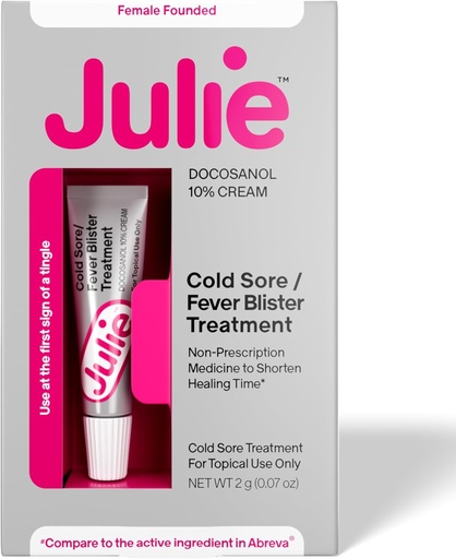 [BRSRAHQBPICGCDQZ] Julie Cold Sore Treatment | 10% Docosanol Antiviral Cream for Fast Relief of Fever Blisters | Over-The-Counter Lip Treatment | Heals & Protects | 0.07 oz Tube