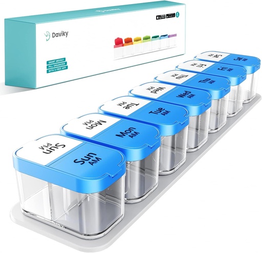 [BRSRMCAOBB7QAE35] Daviky Large Pill Organizer 2 Times a Day - XL Pill Box 7 Day, Big Vitamin Holder with 7 Detachable AM/PM Compartments, Big Supplement Container for Weekly or Daily Use (Blue)