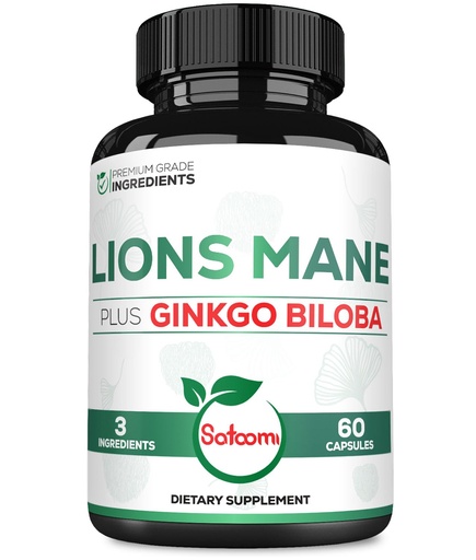 [BRSROEL3AENWOA3P] Satoomi Lions Mane with Ginkgo Biloba Supplement - 60 Capsules - Extra Strength for Restful Mind, Brain Health, Immune System & Focus - Gluten-Free, Non-GMO