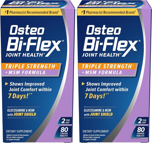 [BRSRMBA3OIDRG2TX] Osteo Bi- Flex Triple Strength (5) with MSM, Glukozamina Joint Health Supplement, Coated Tablets, 80 Count (Pack of 2)