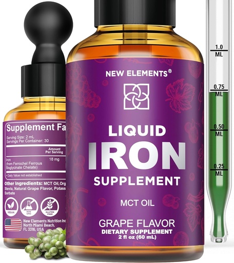 [BRSRM235CAIWC2AV] Iron Supplement for Women & Men Free Blood Builder, Iron Vitamin for Anemia | Liquid Iron Drops for Adults with MCT Oil, Natural Grape Flavor, Faster Absorption & Immune Support (2 Fl Oz)
