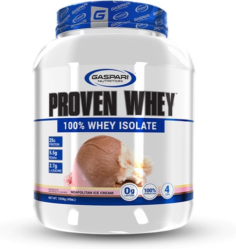 [BRSWGCD2DINQGHTA] Gaspari Nutrition Proven Whey, 100% Hydrolyzed Whey Isolate, High Protein, Lactose Free, Low Carbohydrate and Low Sugar (4lb, Neapolitan Ice Cream)