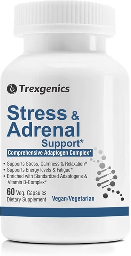 [BRSW2FQZCUMQAEIZ] Trexgenics Advanced Stress & Adrenal Support 5X ADAPTOGENS Ashwagandha, Rhodiola, Bacopa Bacosides, Panax Ginseng & Maca + B-Complex(60 Veg Capsules)