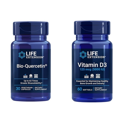 [BRSRAYYYCMHAMYLF] Life Extension Bio-Quercetin Immune & Heart Health Antioxidant 30 Capsules + Vitamin D3 5000 IU 60 Softgels
