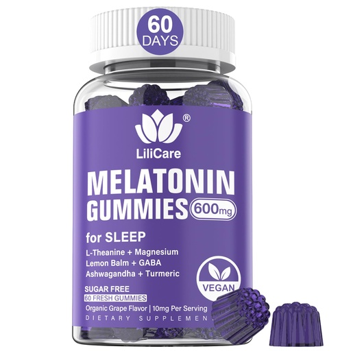 [BRSWYCQLAUGROF3G] Melatonin Gummies 10mg 20mg for Adults Sugar Free, Extra Strength w/ L-Theanine, Ashwagandha, Magnesium, Turmeric, GABA, Lemon Balm and Chamomile for Healthy Circadian Rhythm, Vegan Grape Flavor, 60ct
