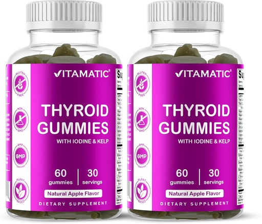 [BRSW2CAZPJ5GOGTA] Vitamatic 2 Pack Vegan Thyroid Support Gummies with Iodine & Kelp – 60 Count – Plant-Based – Supports Energy & Metabolism
