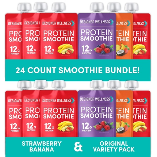 [BRSRMCYBBZ6QKYDP] Diseñador Wellness Protein Smoothies Variety Pack y Strawberry Banana Bundle