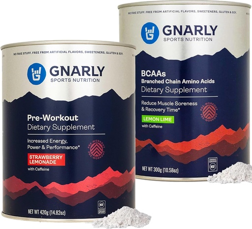 [BRSRAAI3OIBAA3TA] Nutrition Gnarly Pré-entraînement Gnarly Limonade de fraise (14,82 oz) BCAAs Lime de citron (10,58 oz)