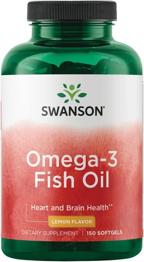 [BRSWIYA4PJ4BMCD4] Swanson Omega 3 Fish Oil Supplement Heart Brain and Joint Support GMO-Free EFAs 180 mg EPA Plus 120 mg DHA 150 Softgel Capsules Lemon Flavor