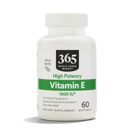 [BRSWGYIOABYRSHQU] 365 by Whole Foods Market, Vitamin E 1000 IU, 60 Count